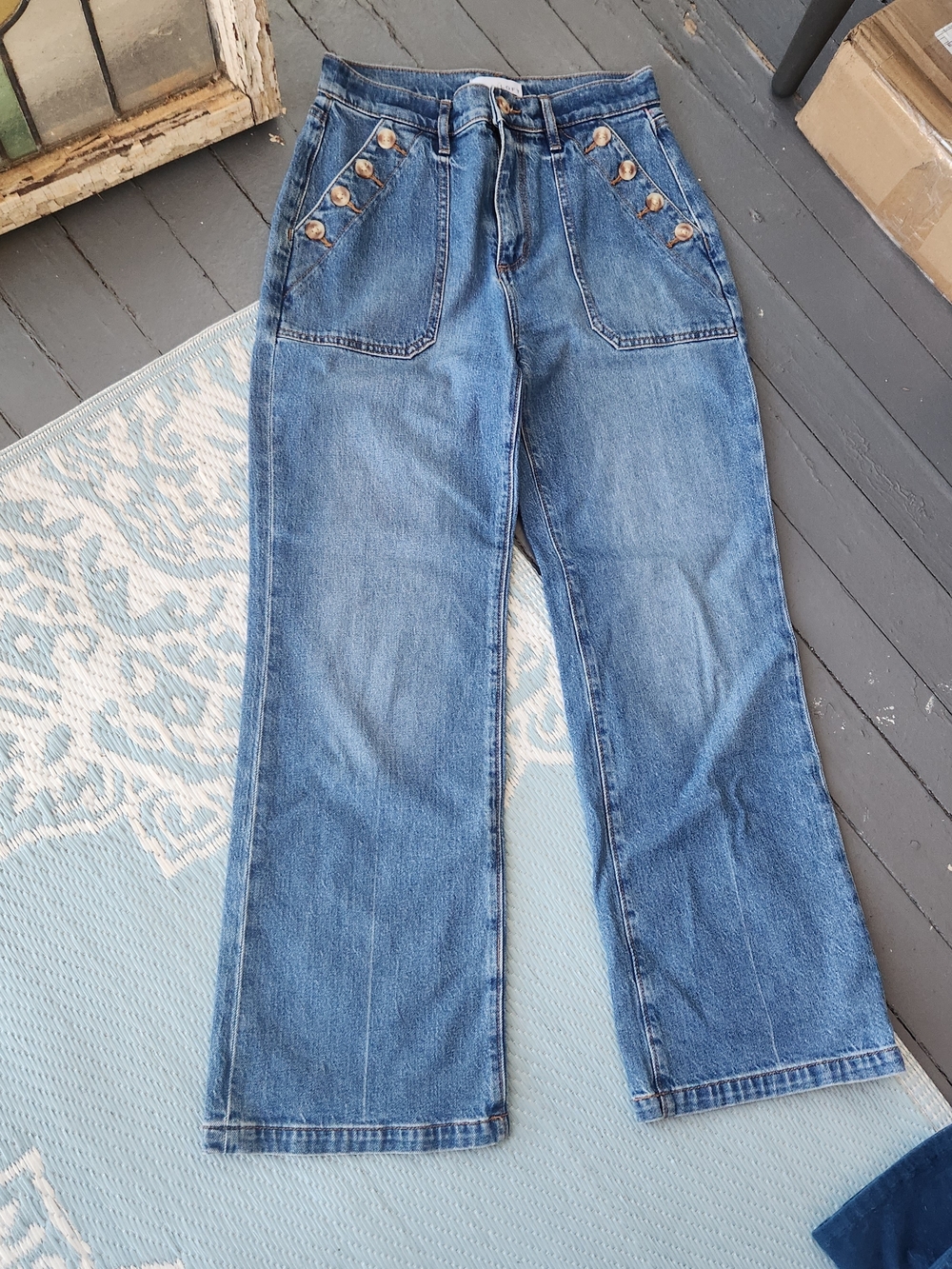 LOFT Medium Blue High-Rise Sailor  Wide Leg Button-Accent Jeans 2/26 - Picture 2 of 6